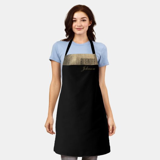 Tablier Or et noir Simple Nom élégant (Porté)
