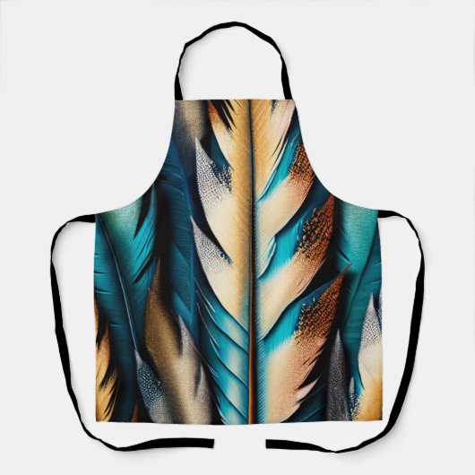 Tablier Or et plumes Turquoises (Recto)