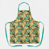 Tablier Or, léopard turquoise, dame, motif feuille tropica (Recto)