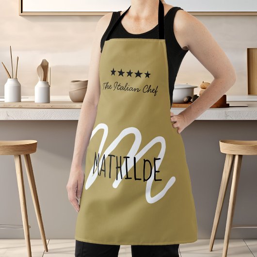 Tablier Or Monogramme de Chef Noir Moderne Nom