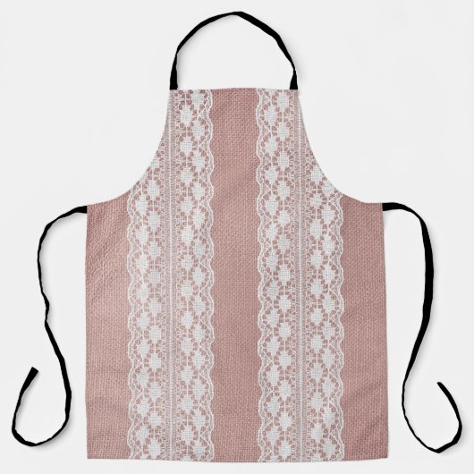 Tablier Or rose métallique, texture dentelle blanc cassé. (Recto)