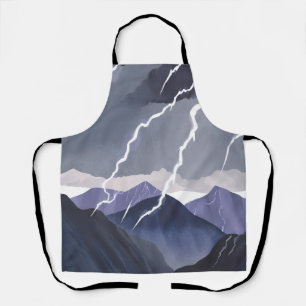 Tablier Orage éclair Montagnes sombres à l'aquarelle