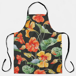 Tablier Orange de Nasturtium : Aquarelle Motif foncé.
