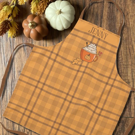 Tablier Orange DoodMug Brown Ochre Tartan Motif Apron