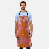 Tablier orange et rose floral (Porté)