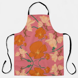 Tablier orange fleuri et rose