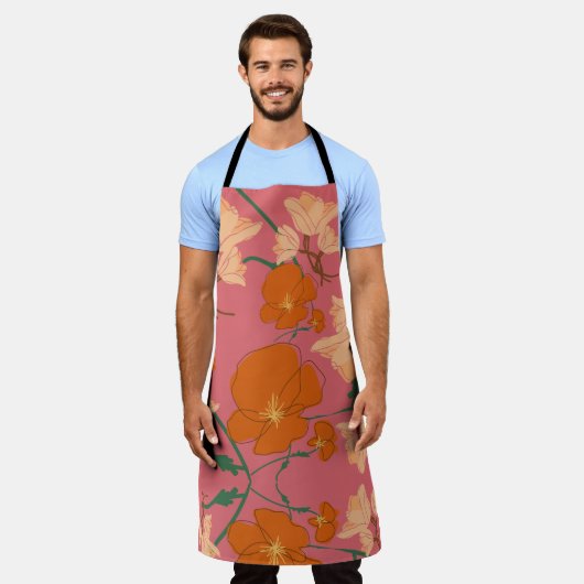 Tablier orange fleuri et rose (Porté)