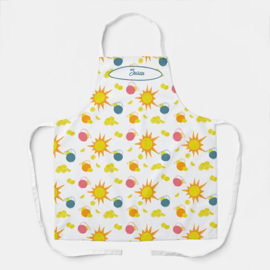 Tablier Orange jaune rose Turquoise soleils citrons Pitche (Recto)