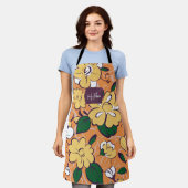 Tablier Orange Retro Botanical Yellow Flowers Custom Name (Porté)