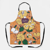Tablier Orange Retro Botanical Yellow Flowers Custom Name (Recto)