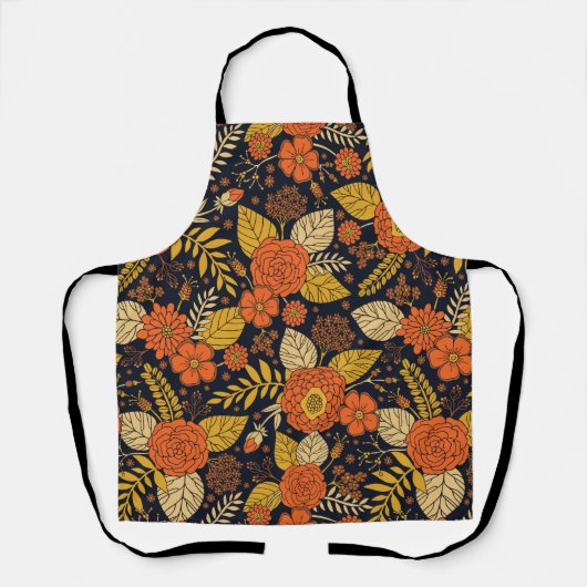 Tablier Orange rétro, Jaune & Marine Floral (Recto)
