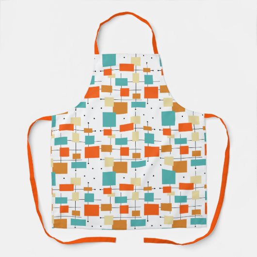 Tablier Orange Turquoise Carré Motif rétro Mi-siècle (Recto)