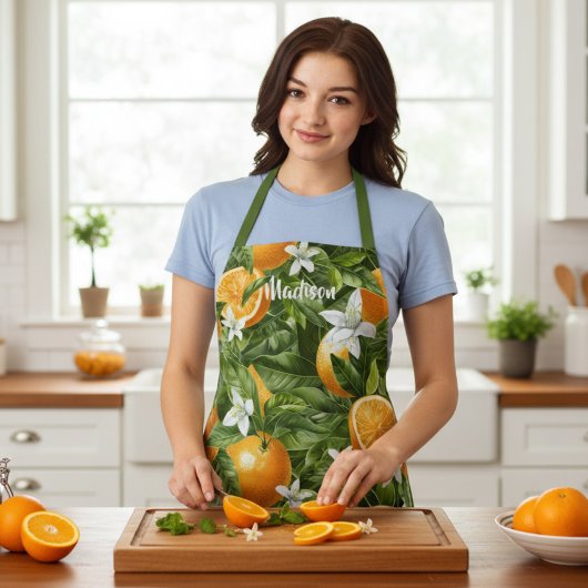 Tablier Oranges agrumes fleurs Nom personnalisé moderne