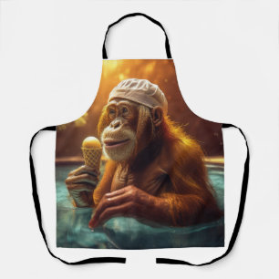 Tablier Orangoutan À La Piscine Avec Conne De Crème De Gla