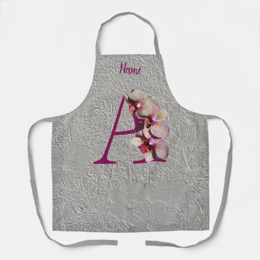 Tablier Orchidée Élégante Monogramme Initiale A Votre Nom  (Recto)