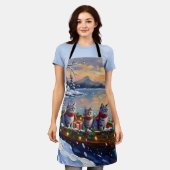 Tablier Oriental Blue Cat Christmas Boat Holiday (Porté)