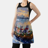 Tablier Oriental Blue Cat Christmas Boat Holiday (Insitu)