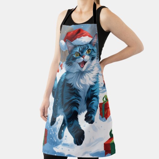 Tablier Oriental Blue Chat assis dans le Casquette de Noël (Insitu)