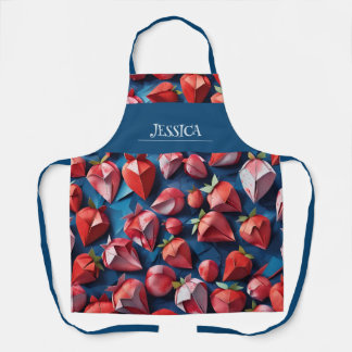 Tablier Origami Motif d'aquarelle fraise personnalisé