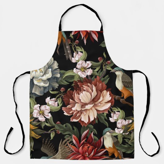 Tablier Ornat Vintages, Roses, Oiseaux. (Recto)