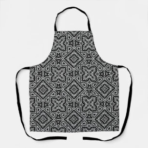 Tablier ornement ethnique motif géométrique noir et blanc