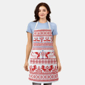 Tablier Ornement traditionnel russe rouge (Porté)