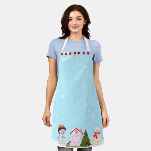 Tablier Ornements de Noël modernes sur bleu clair (Porté)
