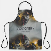 Tablier Ornements de Noël noir gris rétro (Recto)