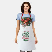 Tablier Ornements de Noël rouges et citation de cuisine (Porté)