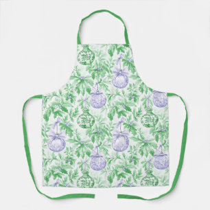 Tablier ornements de Noël vert violet toile