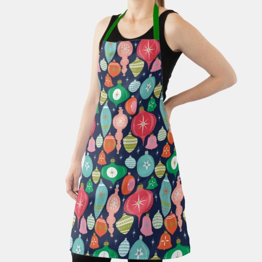 Tablier Ornements rétro de Noël bleu (Insitu)