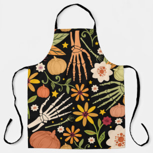 Tablier Os d'Halloween, motif floral sans couture.