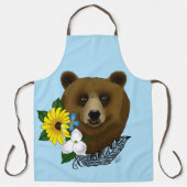 Tablier Ours Brun Fleurs Bleues Plume Faune (Recto)
