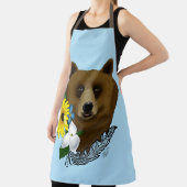 Tablier Ours Brun Fleurs Bleues Plume Faune (Insitu)