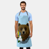 Tablier Ours Brun Fleurs Bleues Plume Faune (Porté)