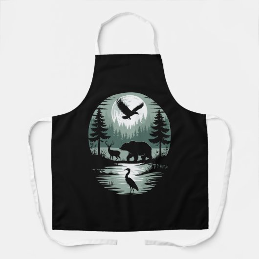 Tablier Ours Cerf Aigle Lune Forêt Silhouette (Recto)