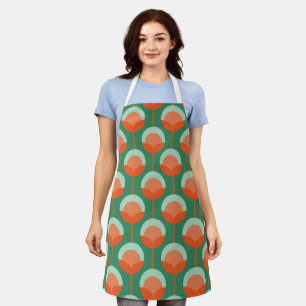 Tablier Ours de fleurs verts, menthe et orange