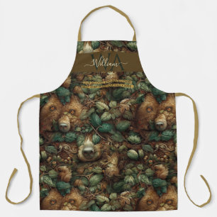 Tablier Ours forestier enchevêtré vert brun personnalisé M
