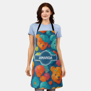 Tablier Ours gommé Floral Coloré Motif personnalisé