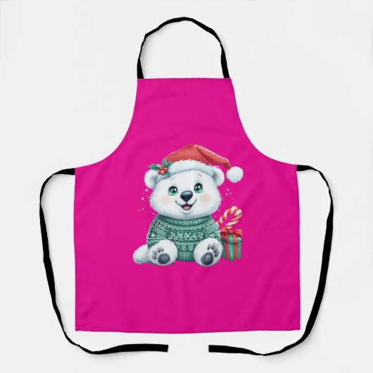 Tablier Ours polaire de Noël mignon en pull festif (Recto)