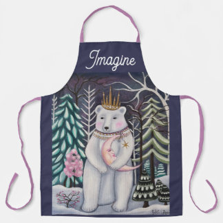 Tablier Ours Polaire et Lune Art Fantaisiste d'Hiver