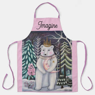 Tablier Ours Polaire et Lune Art Fantaisiste d'Hiver