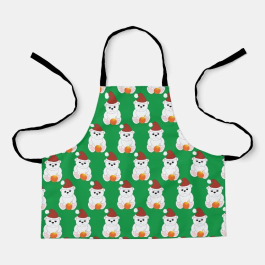 Tablier Ours polaire Noël chapeau de Noël mignon motif ver (Recto)