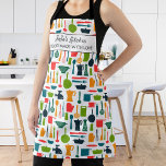 Tablier Outils de cuisine du chef Nom personnalisé Texte c<br><div class="desc">Un tablier amusant avec des outils de cuisine colorés et deux lignes de texte personnalisé, Ajouter le nom d'une personne, le nom d'entreprise ou supprimer le texte et le rectangle et juste avoir le motif. Parfait comme cadeau d'anniversaire, tablier pour les propriétaires de restaurants et de cafés de petite entreprise,...</div>