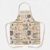 Tablier Outils de pâtisserie à motif aquarelle beige (Recto)