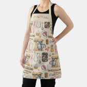 Tablier Outils de pâtisserie à motif aquarelle beige (Insitu)