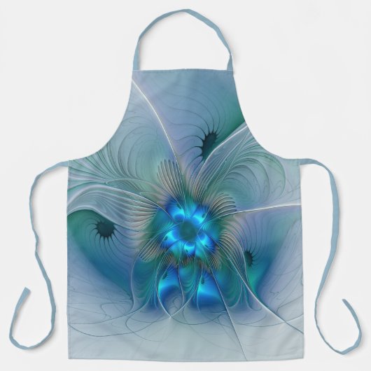 Tablier Ovations debout, fractale abstraite bleu turquoise (Recto)