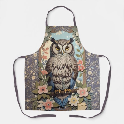 Tablier Owl Pastel Floral William Morris Inspiré (Recto)