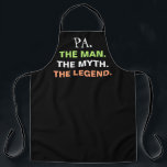 Tablier Pa Man Myth Légende Drôle Citation Mens<br><div class="desc">Ajoutez un peu d'humour à la journée de votre grand-père avec ce Pa Man Myth Legend Drôle Citation Mens Apron. Il est conçu sur un tablier d'impression tout-en-un noir personnalisable. La phrase est "pa the man the myth the legend" dans la typographie colorée. Faites une excellente idée cadeau pour grand-père...</div>