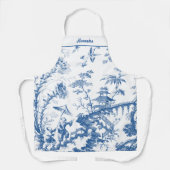 Tablier Pagode bleue et blanche personnalisée Chinoiserie (Recto)